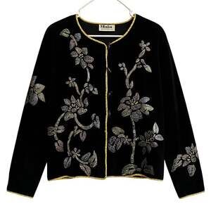 Vintage Main Street Black Velvet Floral Embroidered Jacket Size 8